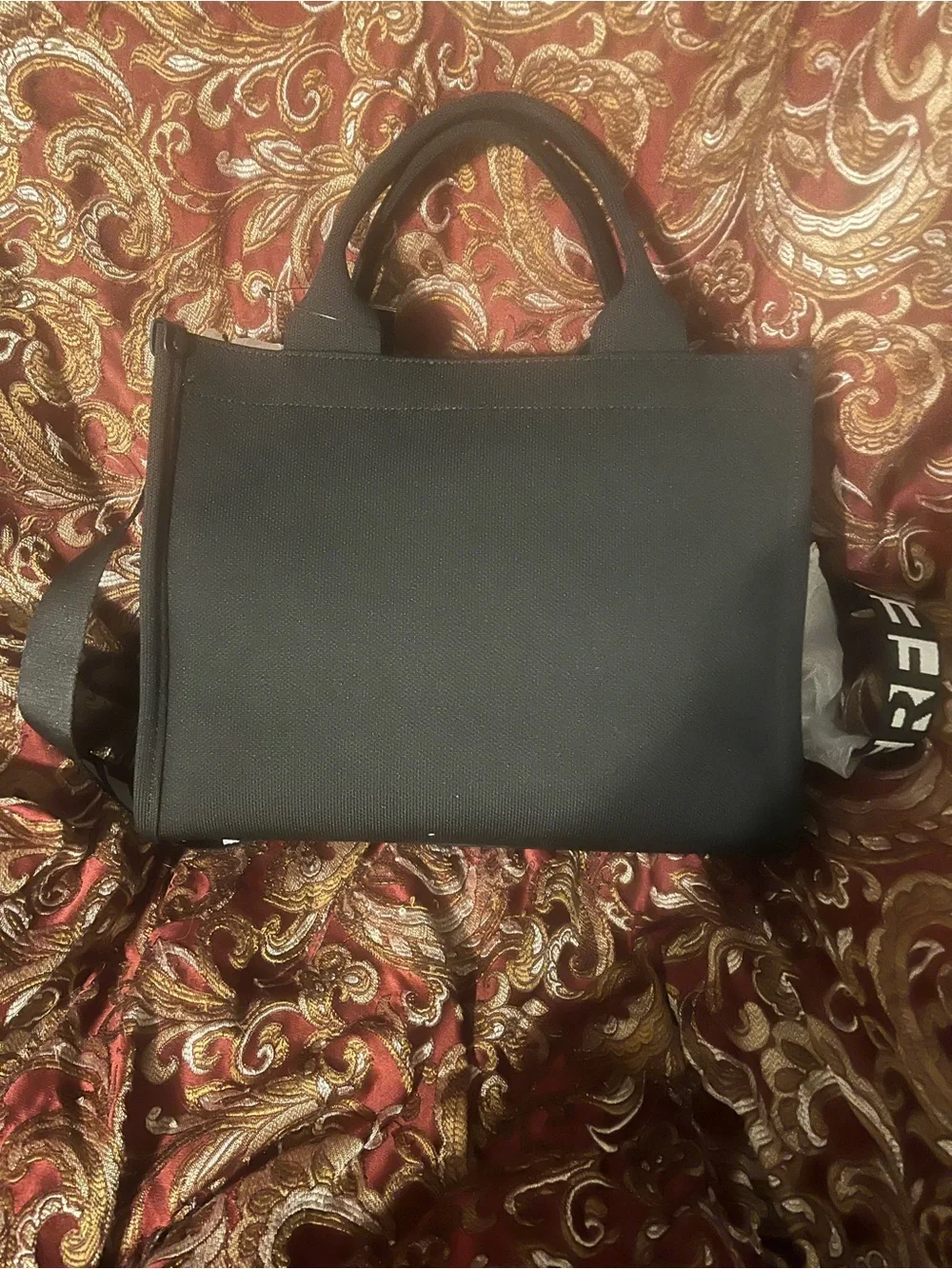 Karl Lagerfeld Black Tote with White Logo and Branded Strap